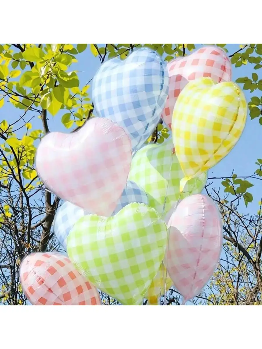 4/8/10 Stück, 45,7 cm große gelbe/rosa/blaue/rote/grüne Macaron-karierte herzförmige Luftballons für Geburtstagsfeiern, Valentinstag – Detail 10