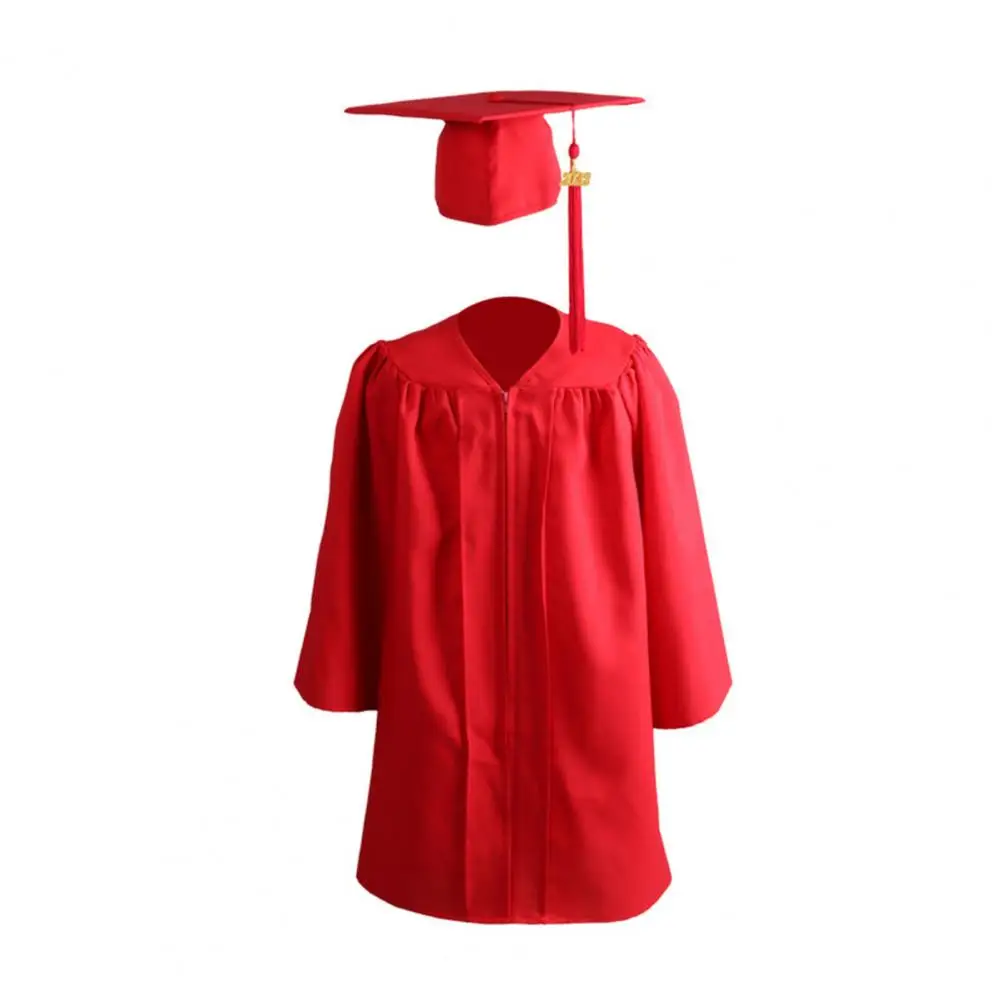 1 Set Graduation Gown Loose Zipper With Hat Tassel Kid Academic Dress Student Kindergarten Primary School Graduation