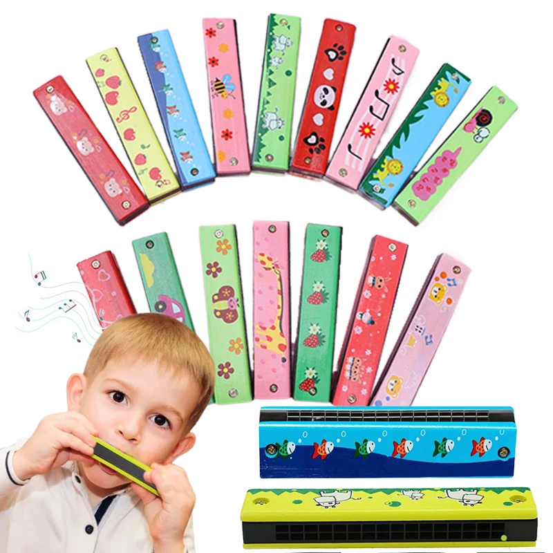 Wooden Harmonica Children Birthday Party Gifts Pinata Cartoon Pattern Lovely Noise Making Gathering Parties Instruments TMZ