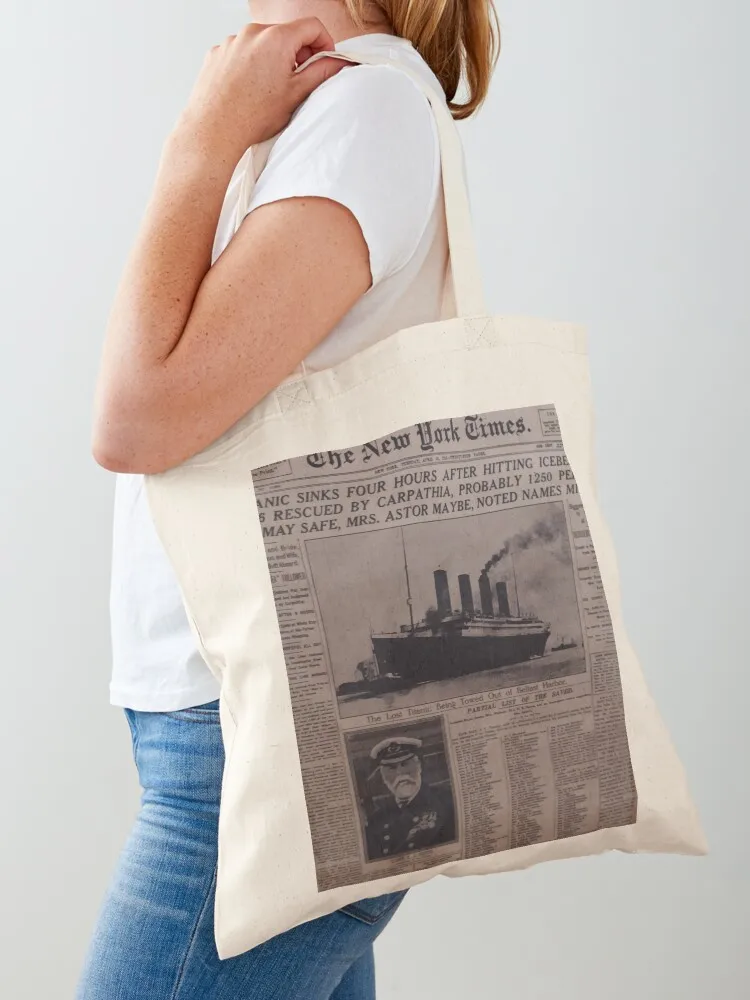 

FRONT FRONT OF THE NEW YORK TIMES THE DAY AFTER THE TITANIC SINK Tote Bag Custom bag tote bag screen tote men bags for women