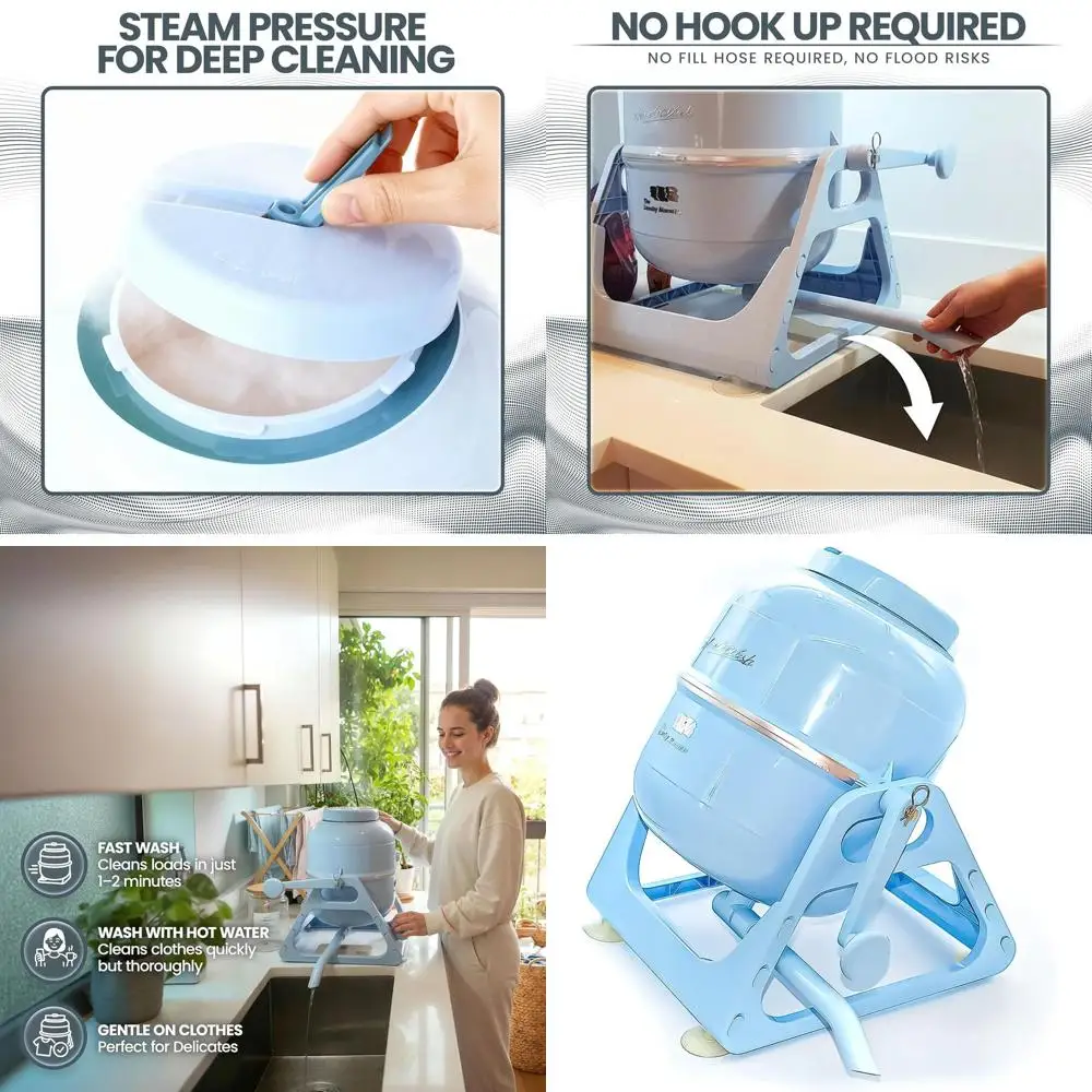 

Portable Hand-Crank Clothes Washer: Compact, Non-Electric Laundry Solution for Small Spaces and Travel - Blue