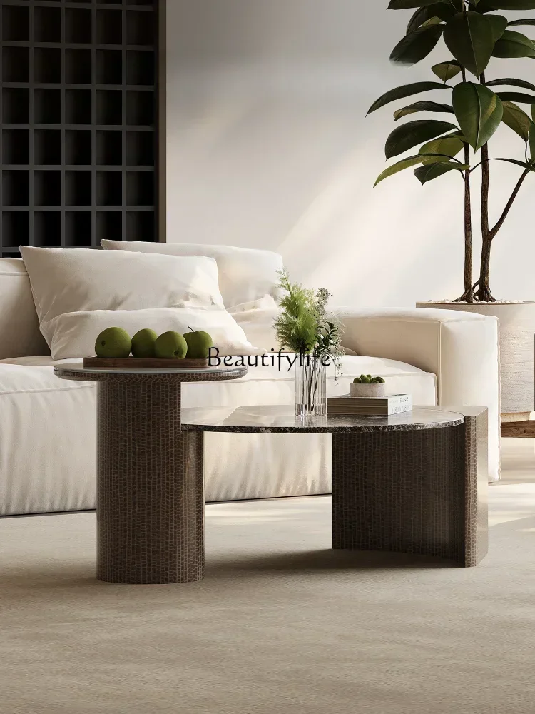

GG8Italian Minimalist Coffee Table Small Apartment Marble round Silent Style Tempered Glass Art