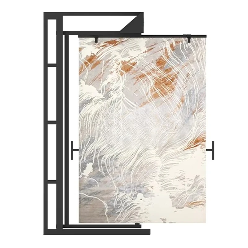 &c Custom Showroom Page Turning Wing Rug Boucle Metal Shelf Fabric Carpet Blanket Sliding Triple Carpet Tapestry Display Stand