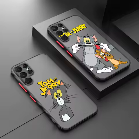 Tom and Jerry Cartoon Art For Samsung Galaxy S24 S23 S22 S21 S20 Ultra Plus FE Note 20 5G Frosted Translucent Phone Case