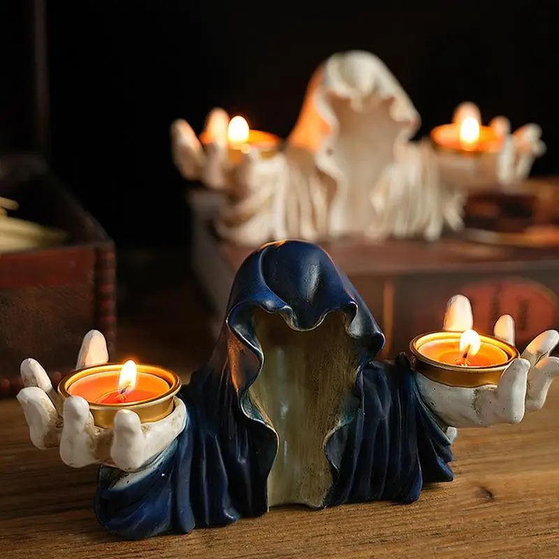 

Halloween Decoration Ghost Wizard Candle Holder Resin Tealight Candlestick Home Table Desk Bookshelf Gothic Holiday Ornaments