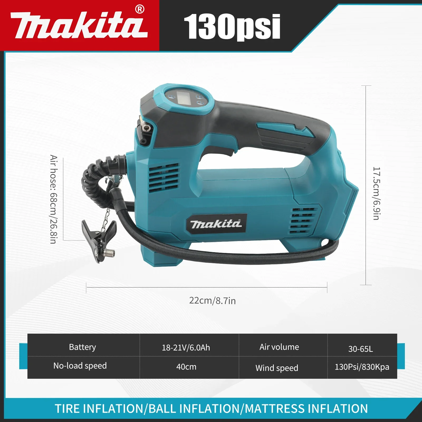 

Makita 21V 180PSI Mini Air Compressor Heavy Duty Tire Inflator with LED Light Car Electric Air Pump Auto Inflatable Pump