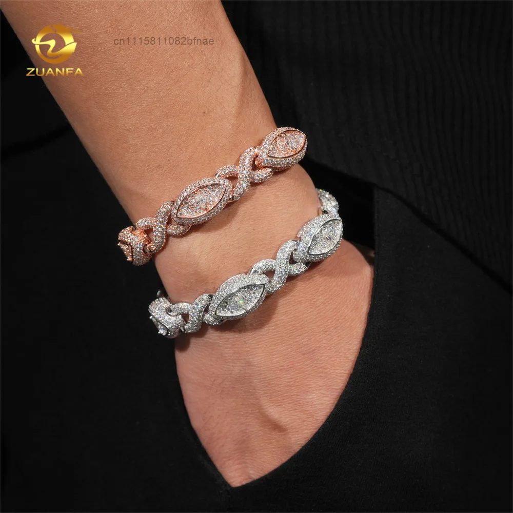High Quality Infinity Cuban Link Bracelet Iced Out 925 Sterling Silver Eye Hip Hop Pass Diamond Test Moissanite Diamond Bracelet