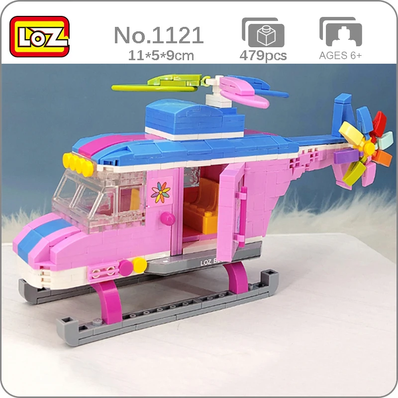 

LOZ 1121 Pink Helicopter Sky Plane Rainbow Flowers 3D Mini Diamond Blocks Bricks Building Toy For Children No Box