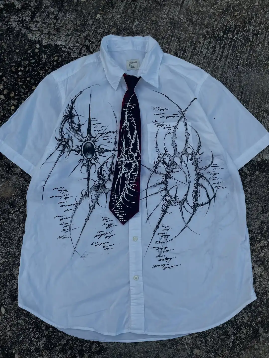 

Y2K White Shirt Suit Affliction Retro Harajuku Men Women Stripe Holy Writ Letter Printing Tee Fashion Gothic Short Sleeves Tops