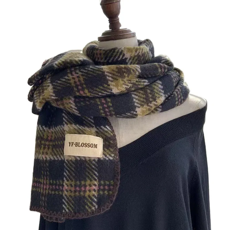 

Classic Plush Red Plaid Scarf Thick Cashmere Wool Scarves Korean Style Windproof Long Shawl Student