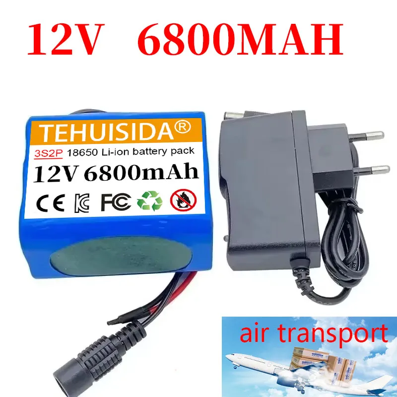 12V 6800mah Battery 18650 Li-ion 6.8 Ah Rechargeable Batteries with BMS Lithium Battery Packs Protection Board +12.6V Charger