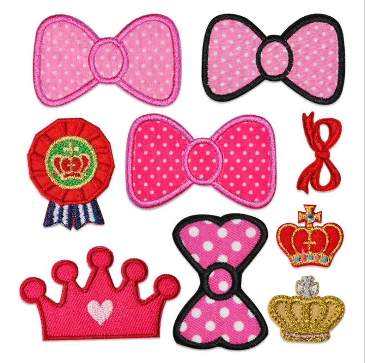 Fast Shipping 10 Pcs Bow Crown Embroidered Patch Iron On Motif Applique Hat Bag Shoe Clothing Decor Repair DIY Accessory