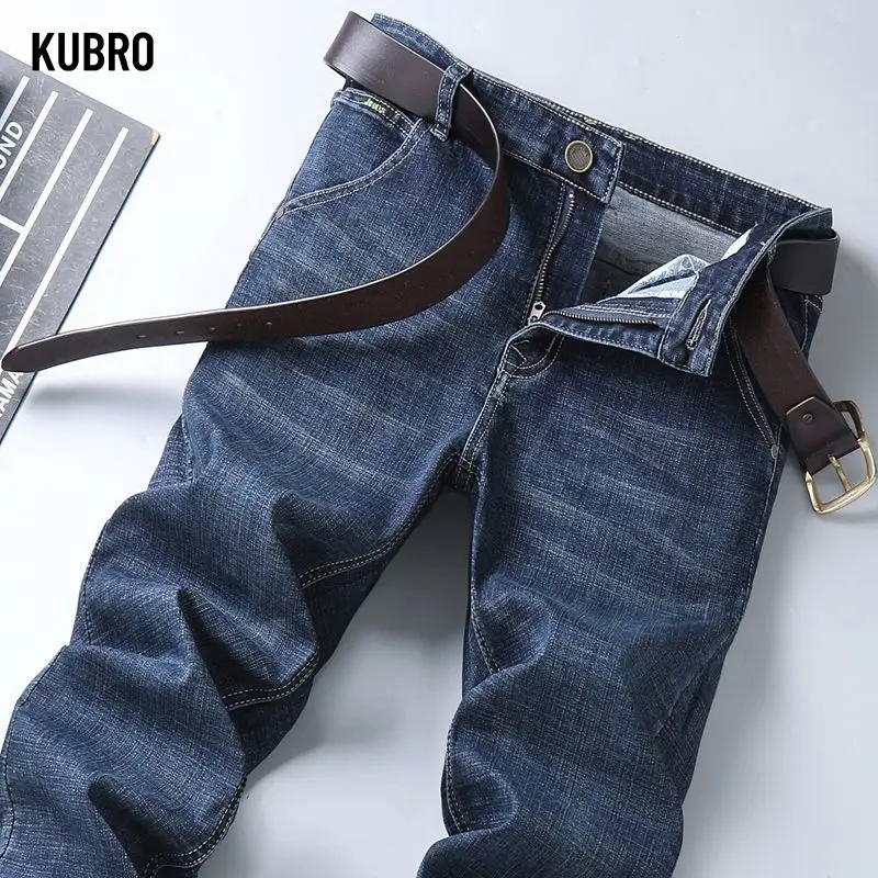 عادية سليم صالح الرجال الجينز مستقيم مطاطا أربعة مواسم العصرية الكلاسيكية سراويل جينز مريحة الرجال السراويل الطويلة المألوف #2