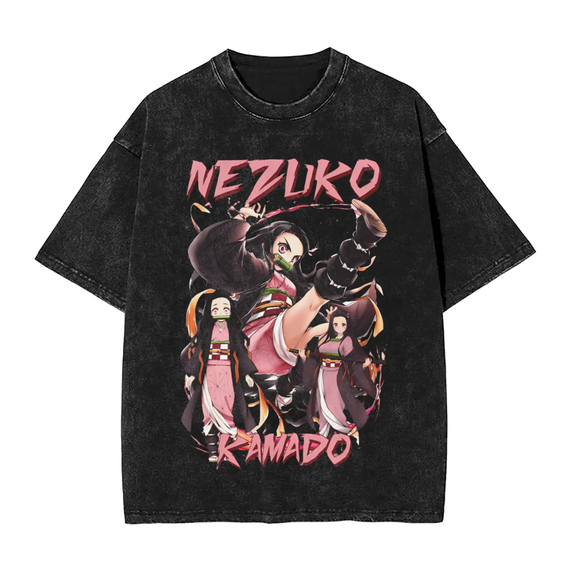 كامادو Nezuko تي شيرت الصيف الكرتون خمر تي شيرت القطن الهبي التي شيرت للزوجين قصيرة الأكمام فضفاضة تي شيرت