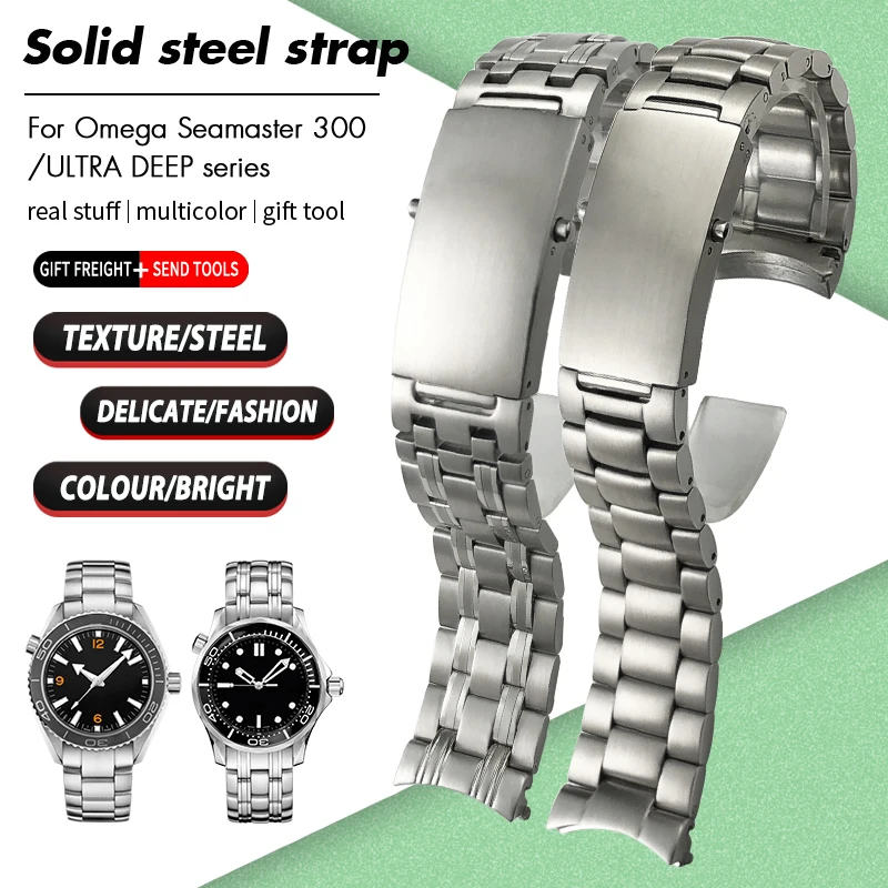 

20mm 22mm High Quality Solid Stainless Steel Watchband for Omega Seamaster Planet Ocean Foldover Buckle Silver Watch Strap