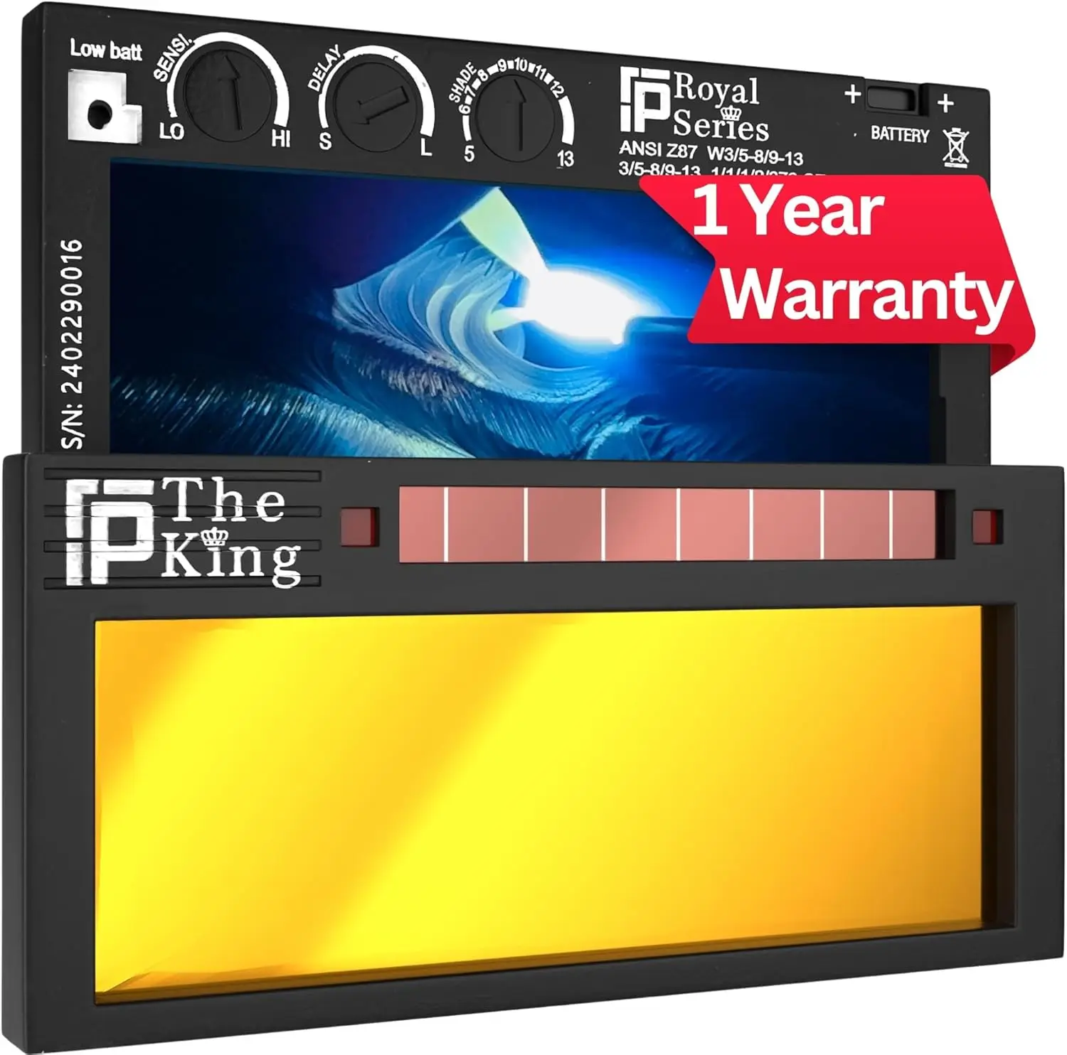 

Auto Darkening Welding Lens Adjustable Shade 5-13 Gold Front Blue View Solar Powered Instant Darkening