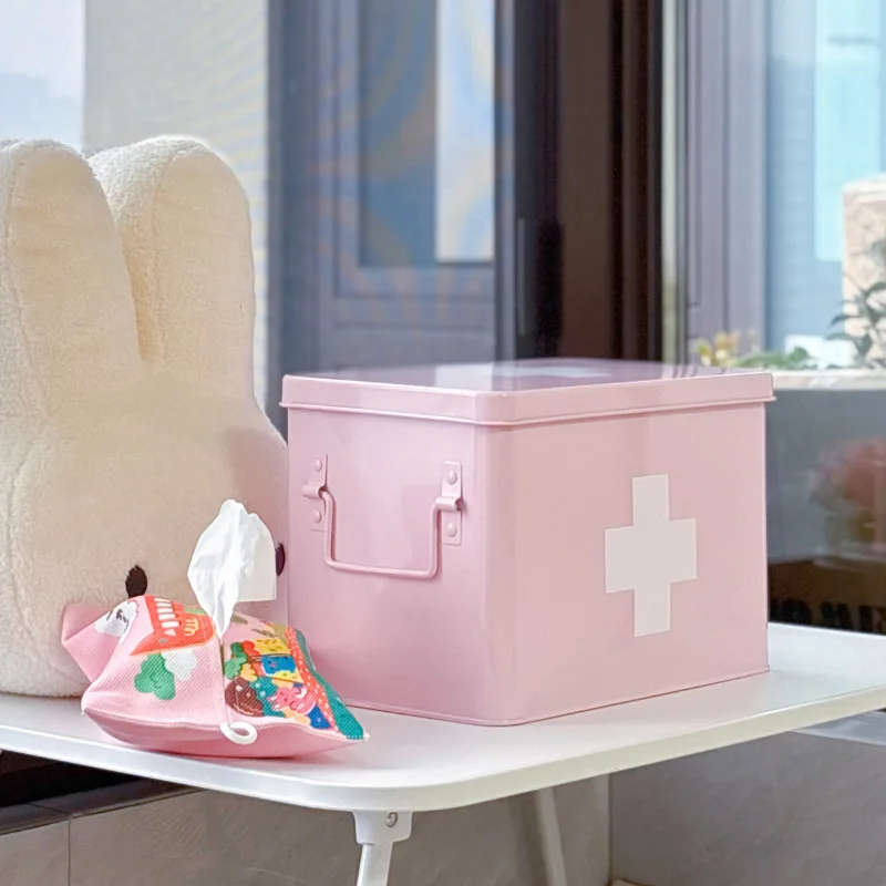 Pink Aesthetic Storage Organizer Box with Multi-Layer Compartments Large Capacity Medicine Cabinet for Home Girls Room Decor