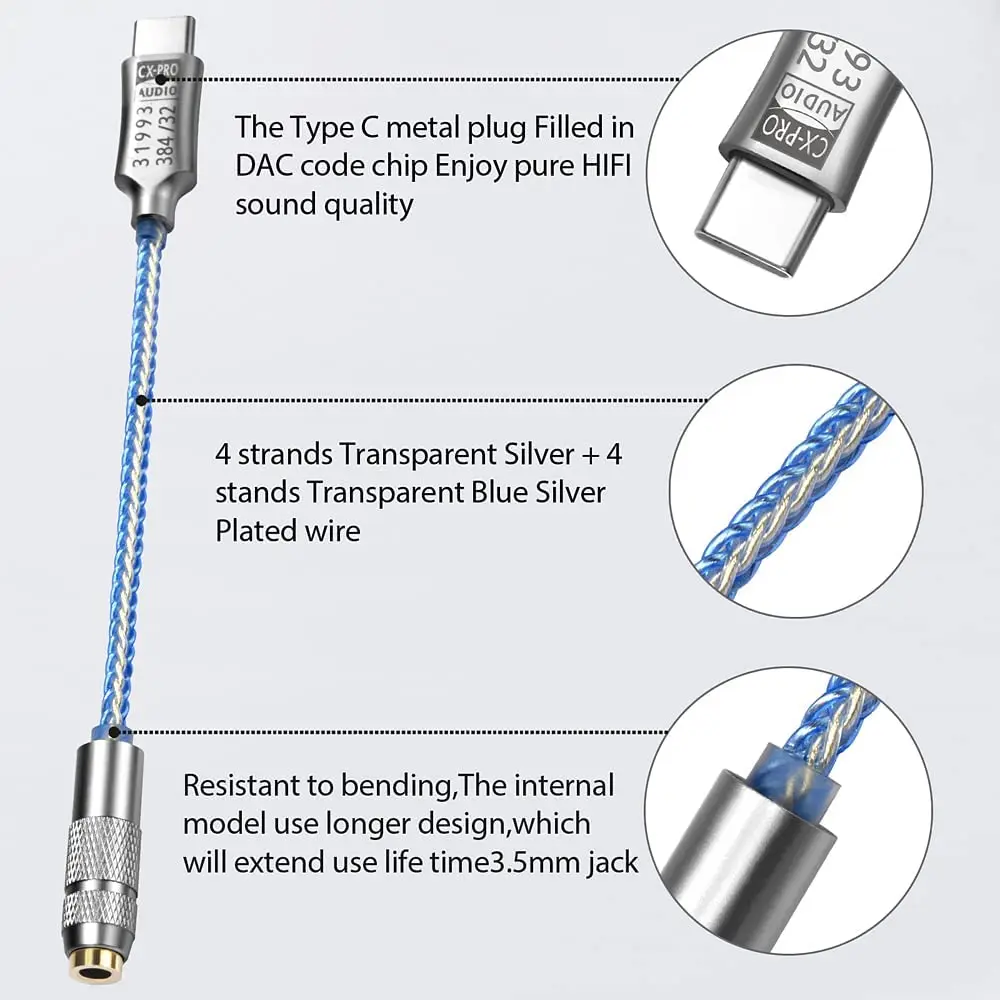 Аудиоадаптер USB типа C на 3,5 мм CX31993 Hi-Fi ЦАП Усилитель для наушников Аудиоинтерфейс Усилитель для наушников SNR128dB 32b/384 кГц