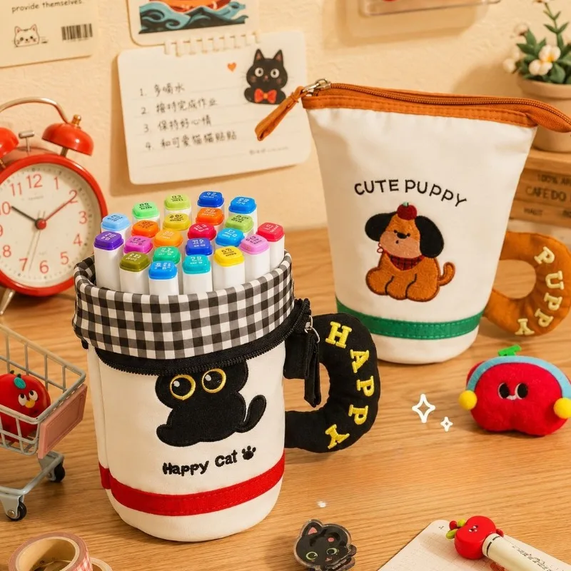 Cute Apple Shape Water Bottle Pencil Case Creative Portable Student Large Capacity Stationery Storage Handbag Pen Pouch
