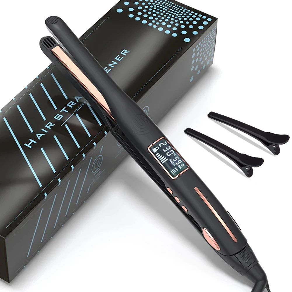 Mini Hair Straightener Curler Titanium Thin Plate Pencil Flat Iron For Short Hair Beard Pixie Cut Salon Styling Tool 100-240V view 2