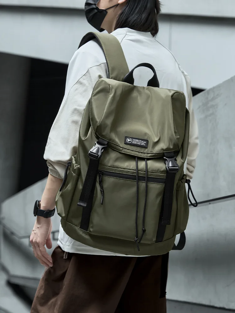 Men's School Manager Bag Flap Backpack for Men Fashion Drawstring Backpack Fit 15.6 inch Laptop Hiking Traveling Dayback
