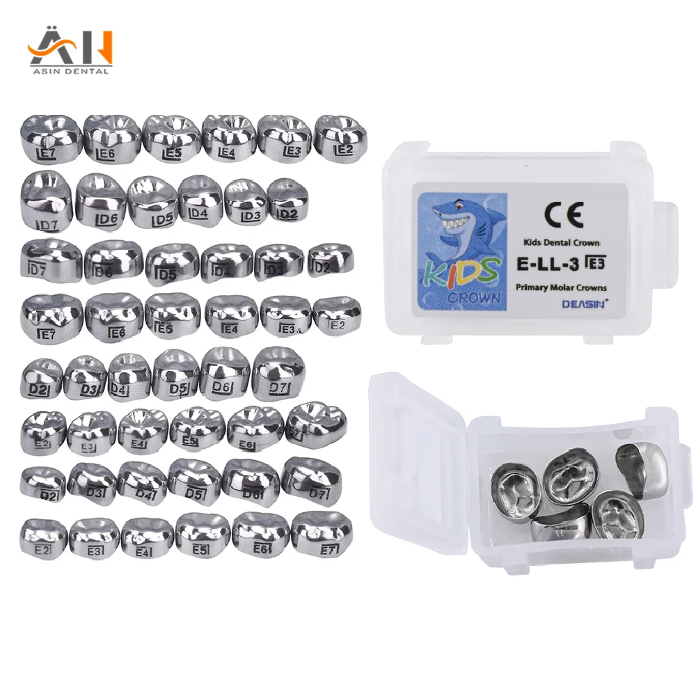 

5pcs/box Dental Crown Kids Primary Molar Refill Stainless Steel for Upper Left/Right 1st/2nd Crowns Molar Teeth Dentist tools