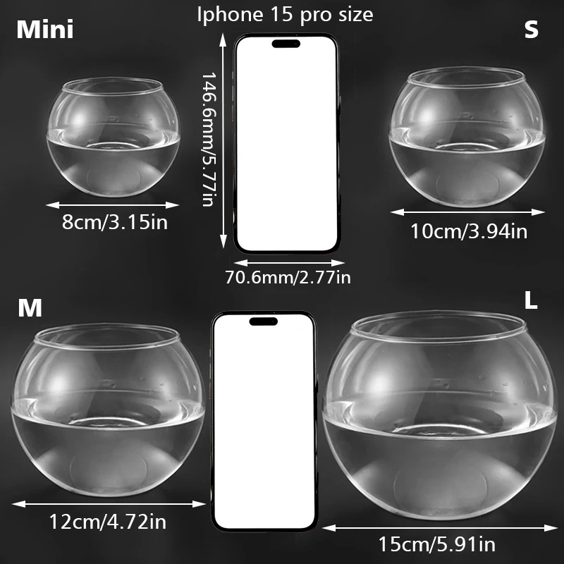 8/10/12cm Simple Round Ball Vase Round Glass Fish Tank Transparent Hydroponic Vase Micro Landscape Moss Ecological Bottle