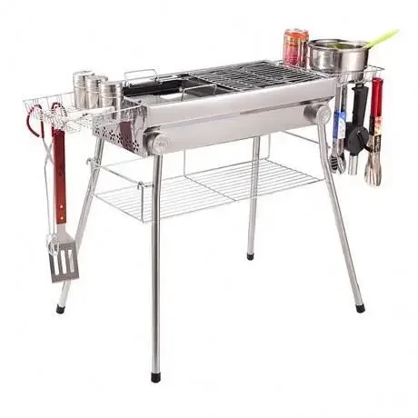 Neues Design, tragbarer Koffer, Outdoor-Camping-Grill, faltbarer Holzkohle-BBQ-Grill aus Edelstahl