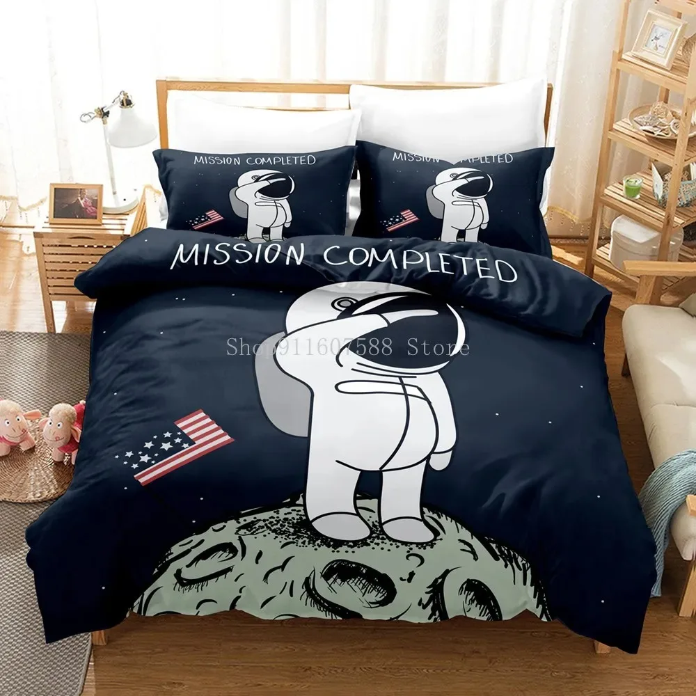 

Cartoon Astronaut Outer Space Bedding Set Fashion Boys Home Bed Linen Set 23 Piece Microfiber Duvet Cover Set With Pillowcase