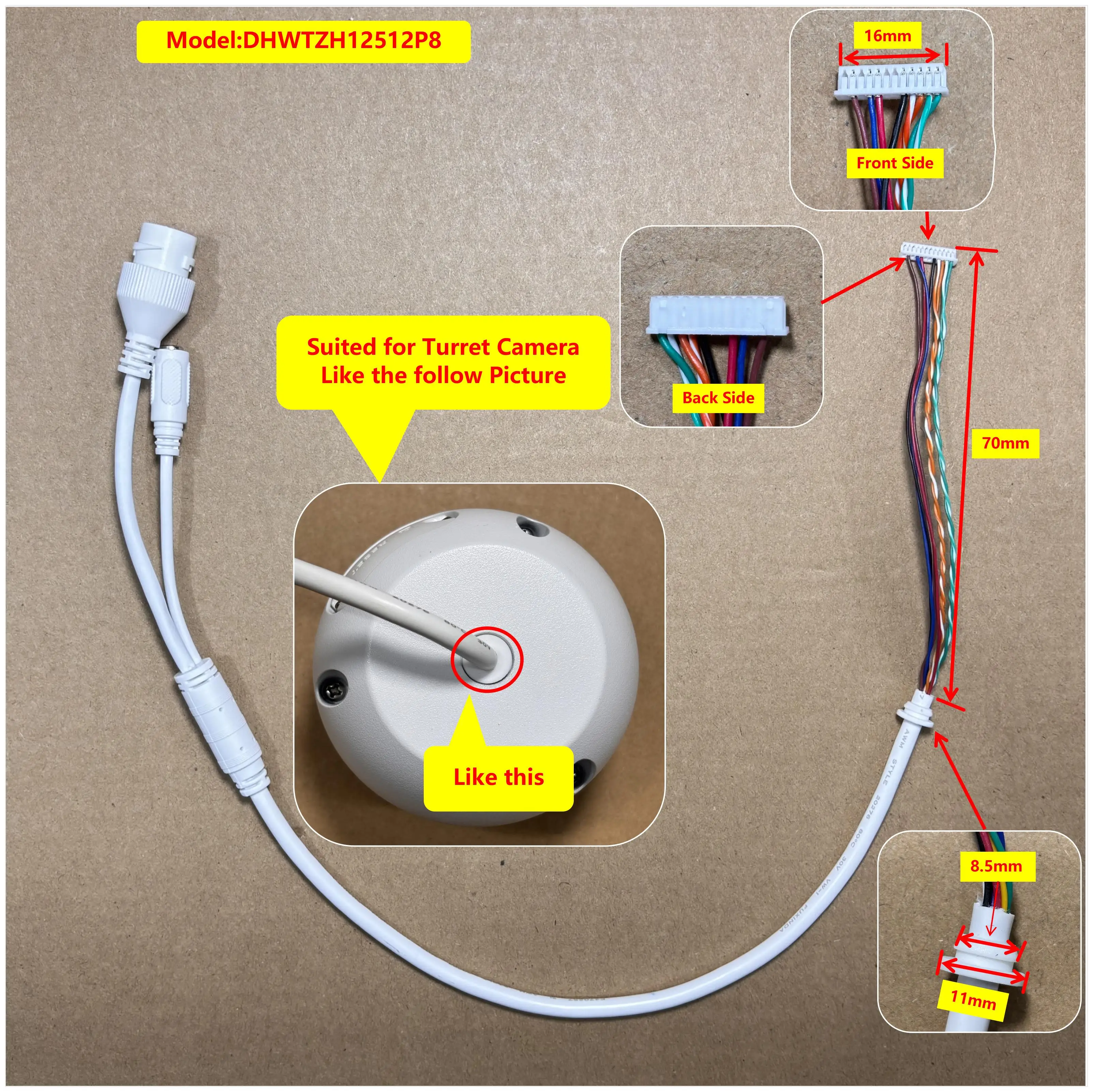 1pcs Ethernet Lan PoE Cable RJ45 Network Cable 12 Pin 8 core For dahua ip dome camera