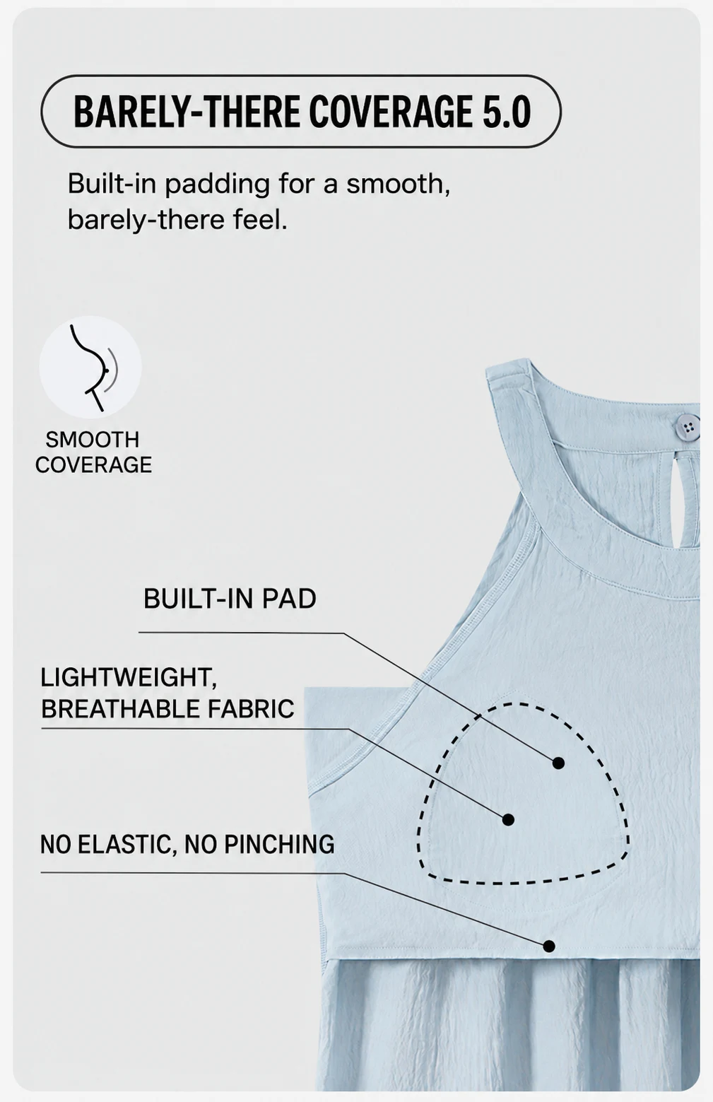 Damen Gepolstertes Ärmelloses Nachthemd mit Eingebautem BH, Herausnehmbaren Polstern, Langes, Weiches Schlafkleid, Sommer-Loungewear, Hauskleid mit Tasche – Detail 5