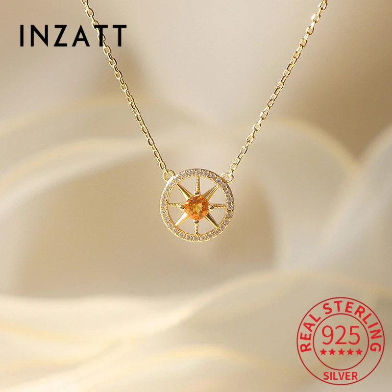

INZATT Real 925 Sterling Silver Zircon CZ Round Choker Necklace For Women Cute Light Luxury Fine Jewelry Minimalist Accessories