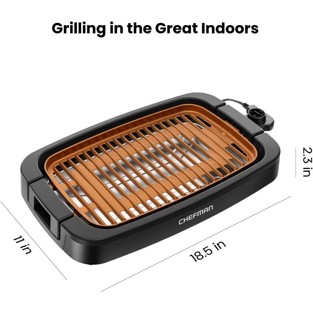 Smokeless Indoor Electric Grill, Copper, with Adjustable Temperature Control, Nonstick Dishwasher-Safe Parts, Tabletop Grill