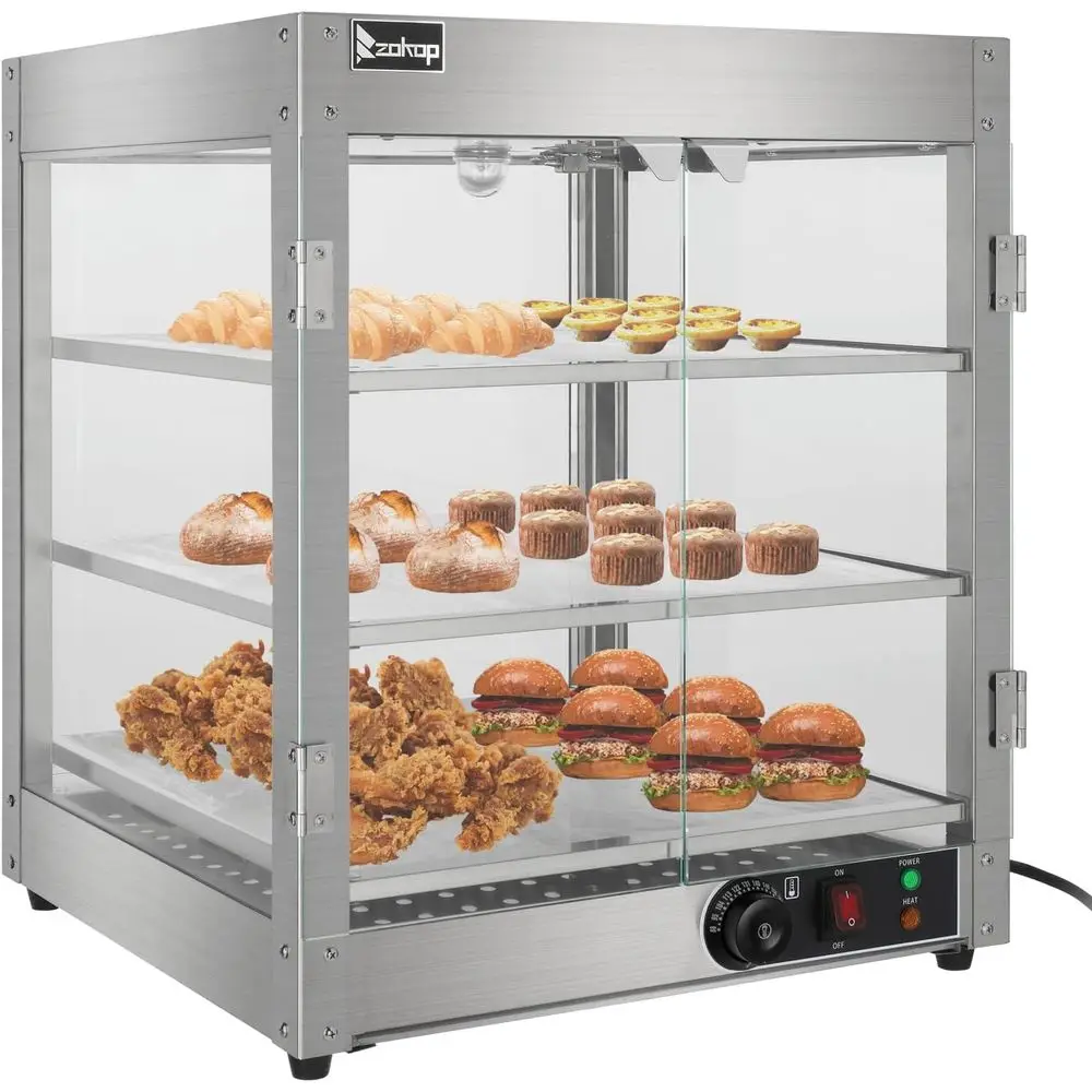 3 Tier Commercial Countertop Pizza Warmer,Glass Food Warmer Case,Electric Buffet Server and Food Warmer