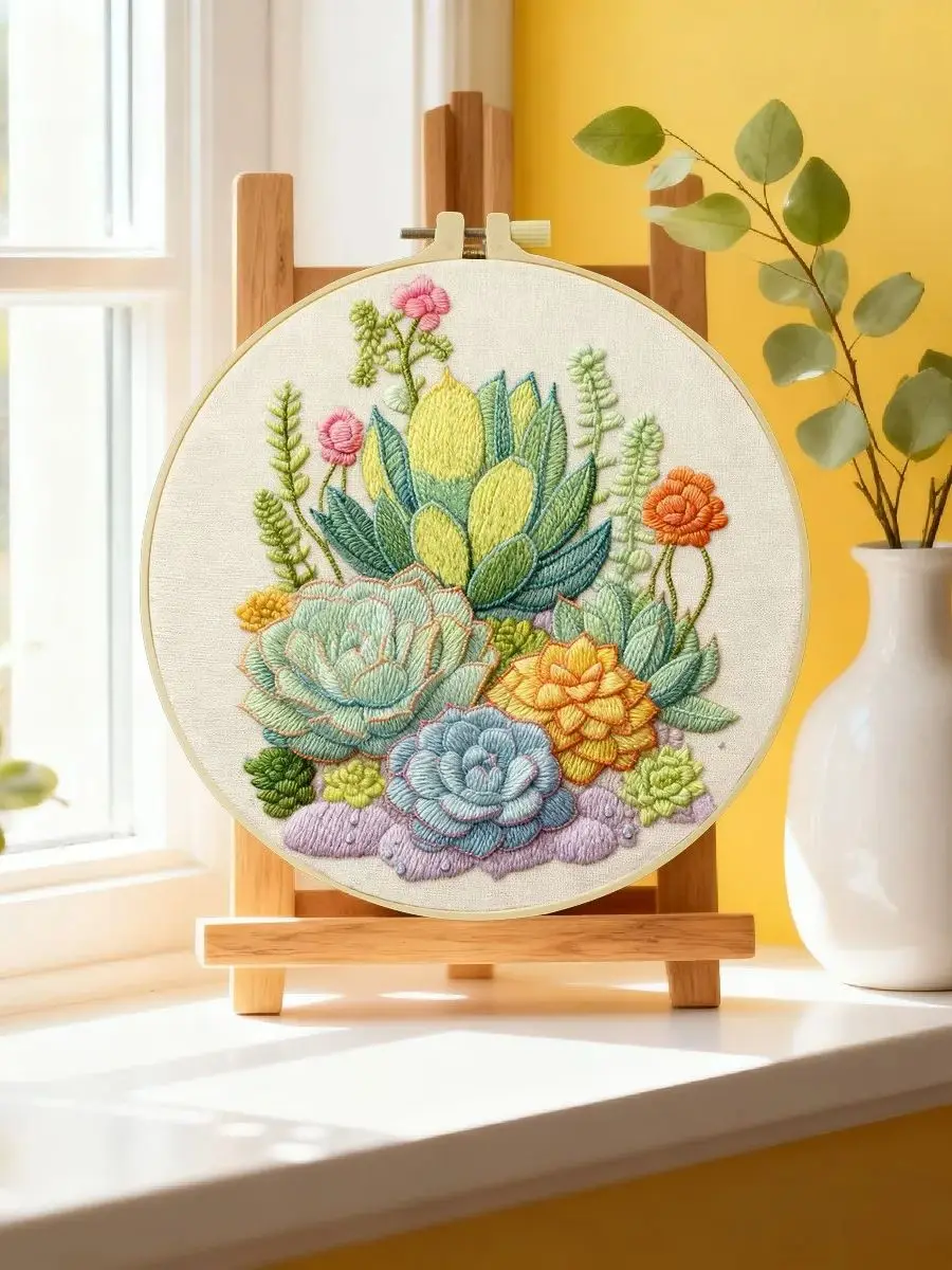 1 Stück 20X20CM/15X15CM 7,87/6,3 Zoll Kaktus-ähnliche Pflanzen Stickerei Starter-Kit DIY-Kit DIY-Stickerei-Set Handarbeiten Heimdekoration – Detail 6