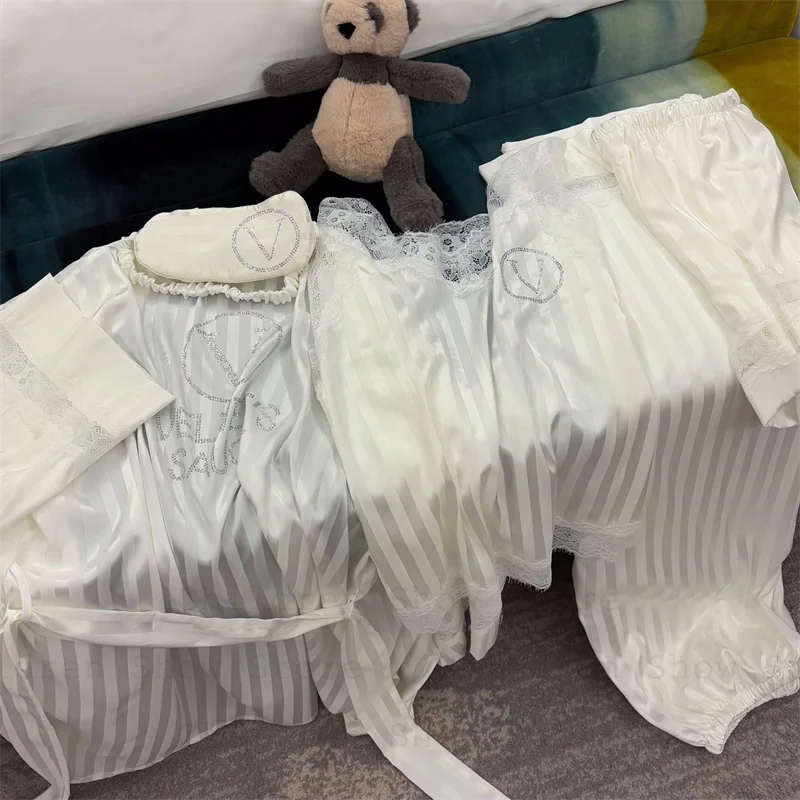 6 قطع بيجامة فاخرة للنساء بيجاما رايون ناعمة فاخرة بشريط وردي مطبوع ملابس منزلية بيجامات دي موخير ملابس داخلية مثيرة مزخرفة بالدانتيل