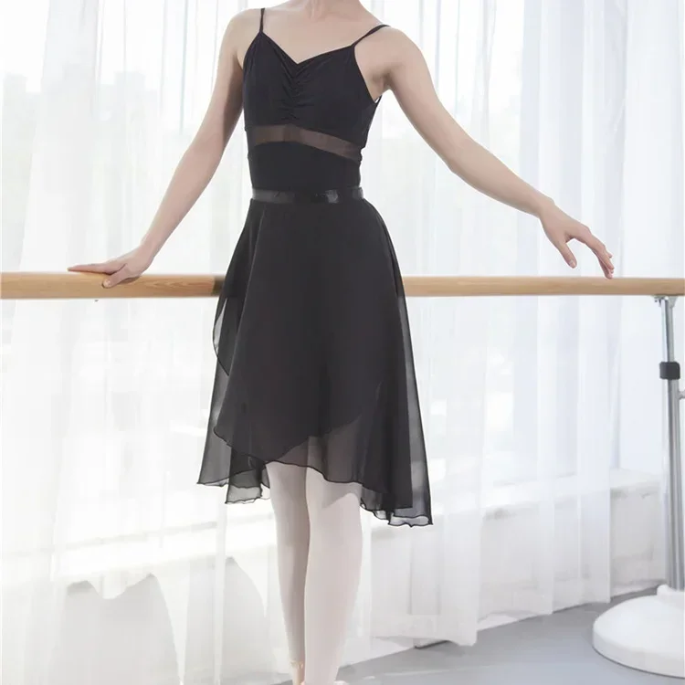 

Ballet Tutu Skirt Professional Adults Middle Long Chiffon Ballet Skirts Women Lyrical Soft Lace Up Ballet Dress Ballerina Dance