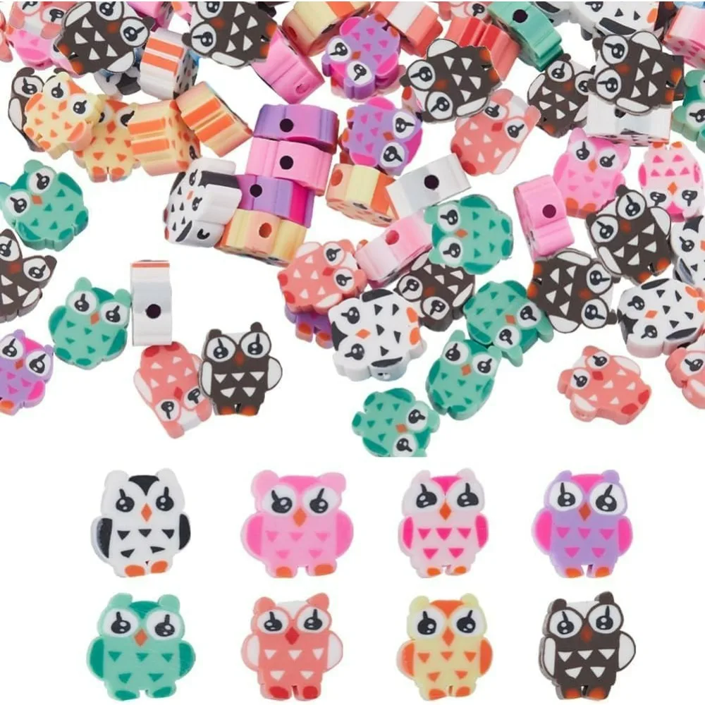 

1 Box 160Pcs 8 Colors Owl Bead Polymer Clay Beads Bulk Soft Colorful Cartoon Animals Owls Shaped Spacer Charm Beads for Jewelry
