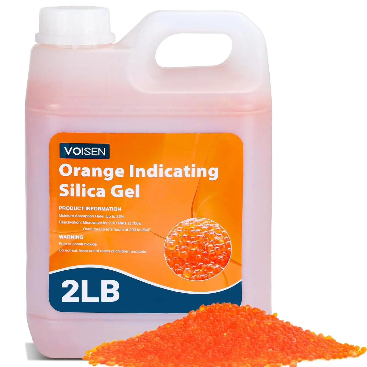 

2 LBS Orange Indicating Silica Gel Desiccant Beads,Reusable Desiccant Industry Standard 3-5 mm,Desiccant