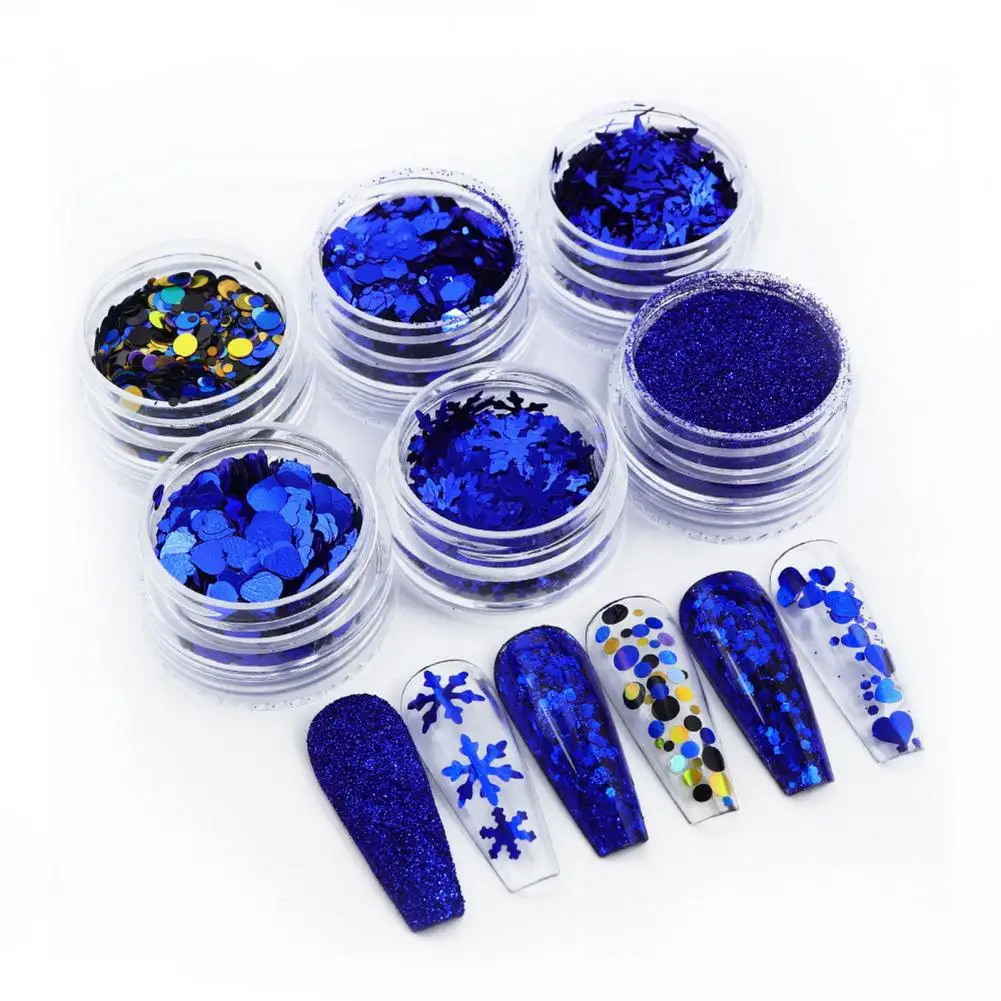 Lentejuelas brillantes para uñas, fácil de aplicar, arte de uñas, invierno, copo de nieve azul, brillante, exquisito