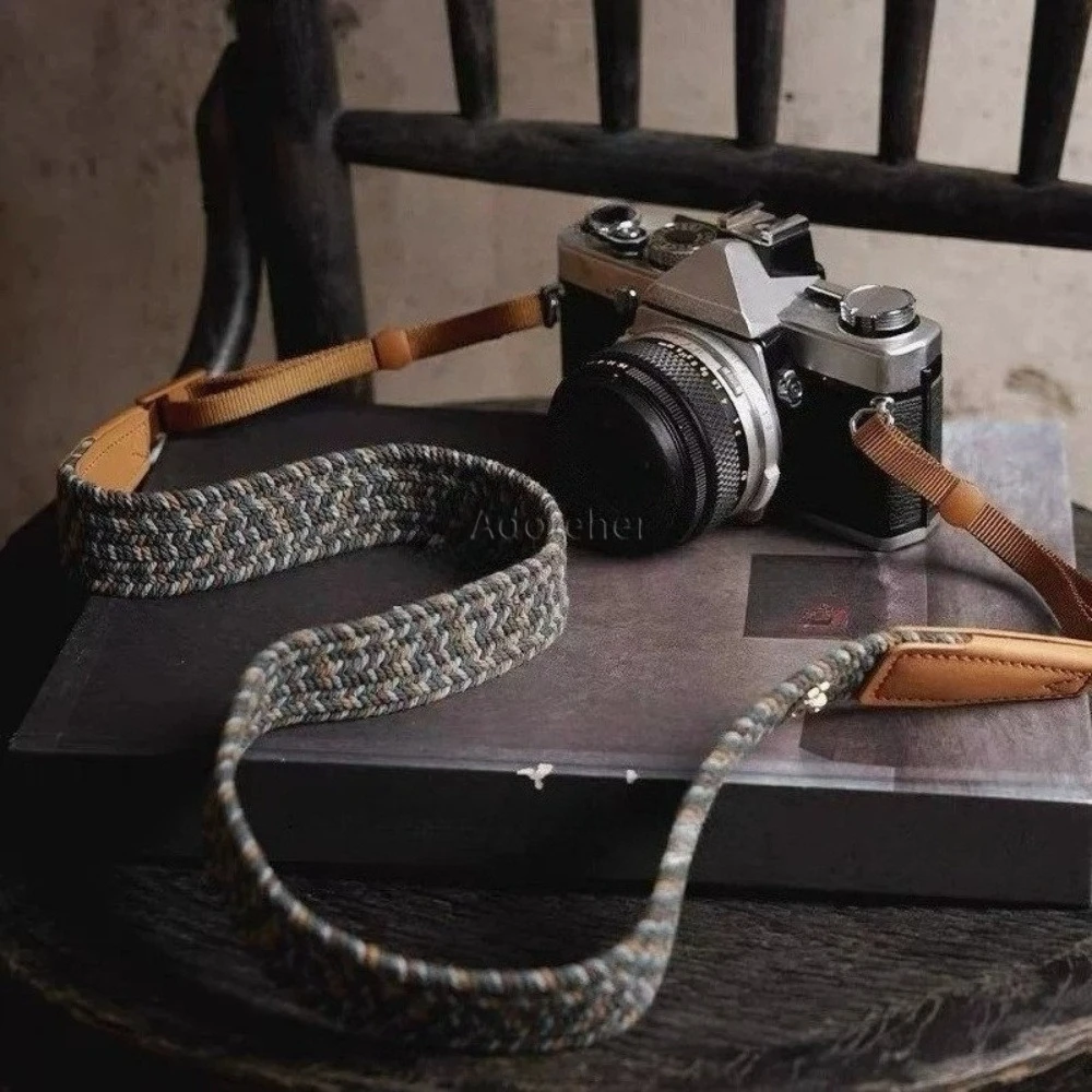 Vintage Style Cotton Woven Camera Shoulder Strap Adjustable Neck Belt Compatible for DSLR/ Mirrorless Camera