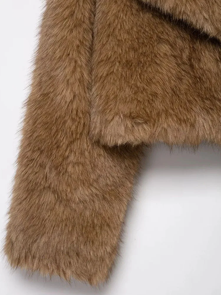 Женское теплое пальто из искусственного меха, зимняя винтажная короткая куртка, верхняя одежда, кардиган, пальто с отложным воротником, осенне-зимняя уличная одежда