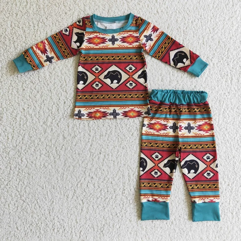 

New Fall Design RTS Boutique Baby Boys Clothes Outfits Kids Wholesale Winter Pajamas Child Chevron Clothing Sets