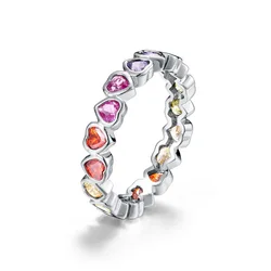 ALLNOEL 925 Sterling Silver Rings For Women Colorful CZ Romance Lovely Valentine's Day Gifts Love Heart Jewelry Wedding Band