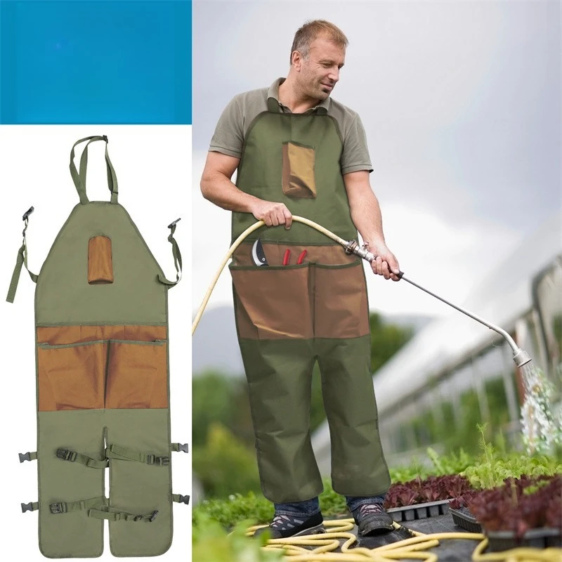 Gardening Apron Pants with Multiple Pockets - Oxford Cloth, Color-Matching Design, Extended Coverage
