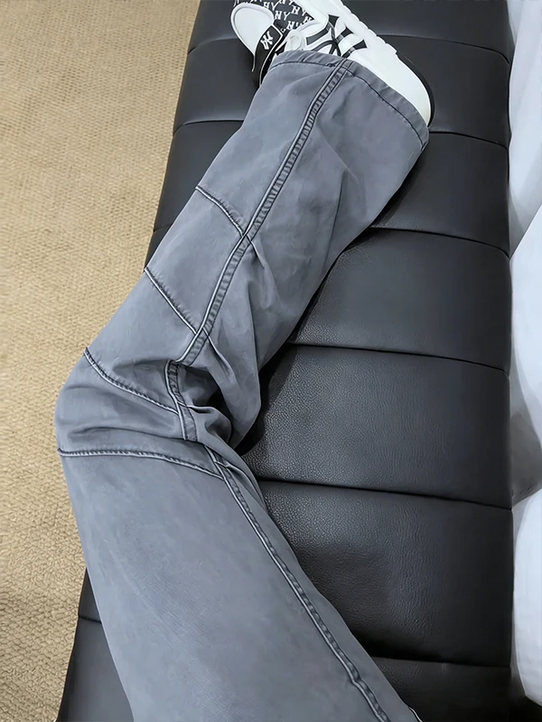 

ey Waed Pure Cotton Men's Bell Bot Jeans High Street American Sle Straight Leg Slimming Long Legging Effect