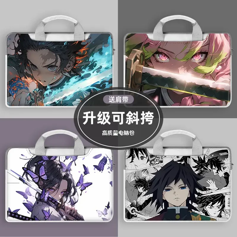 Demon Slayer Notebook Laptop Cartoon Print Bag Universal Diagonal Portable Waterproof and Stain-Resistant Anime Storage Bag