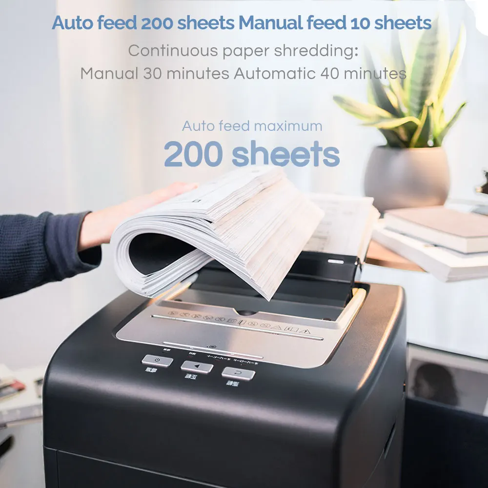 Factory Supply office auto feed paper shredder 35 liters Micro Cut paper shredder 200 sheets P-5 2mm 15mm cut CD Credit cards