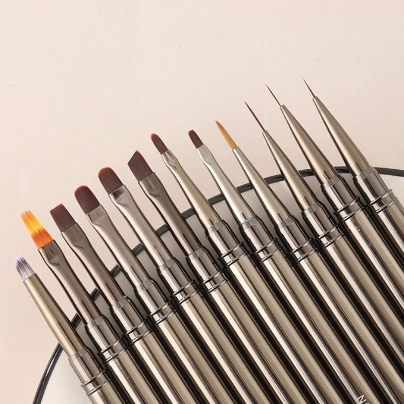 12pcs/set Professional Round UV Gel Brush for Builder Gel & Acrylics, Precision Nail Art Tool with Metal Handle