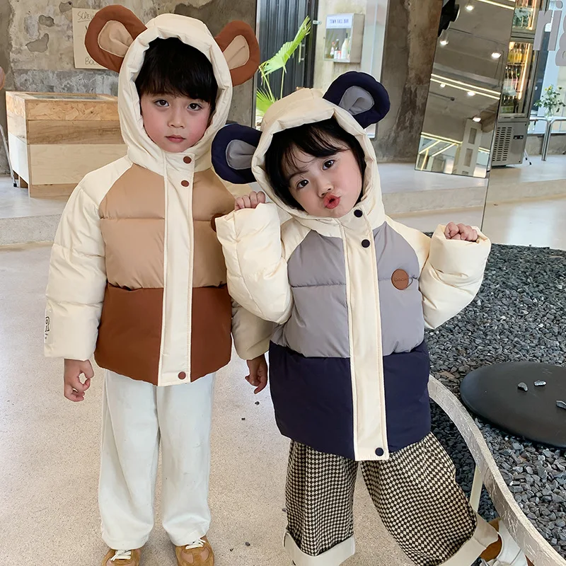 

Children in children with thick cotton-padded jacket ears winter coat new winter trend